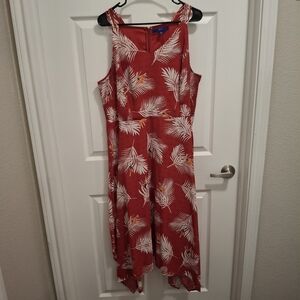 APT 9 XXL Red Tropical Hanky Hem Fit & Flare Vacation Asymmetric Dress‎